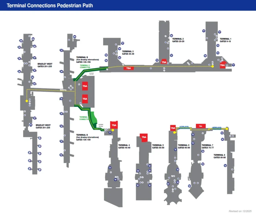 LAX airport terminal map showing all 9 terminals