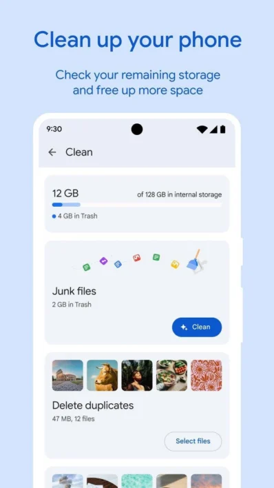 Files by Google app to find large files in Android