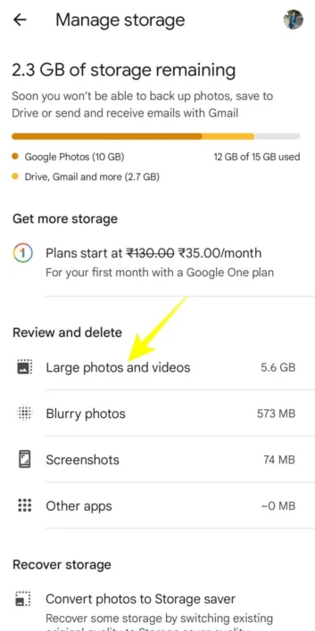 Free up space using Google Photos backup